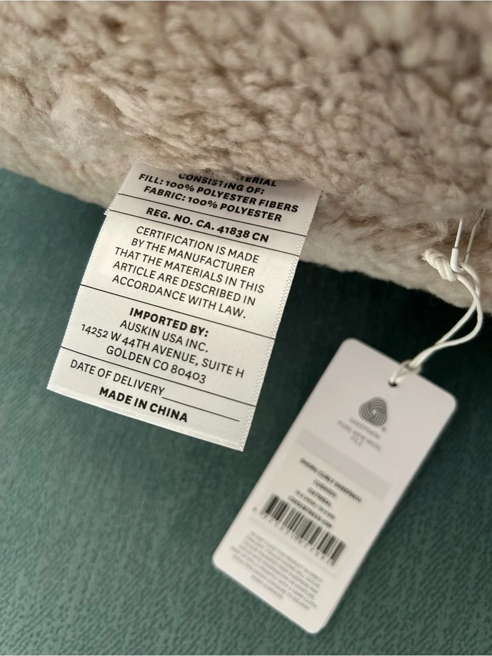 NWT FIBRE BY AUSKIN Shorn Curly Sheepskin Bolster Cushion oatmeal